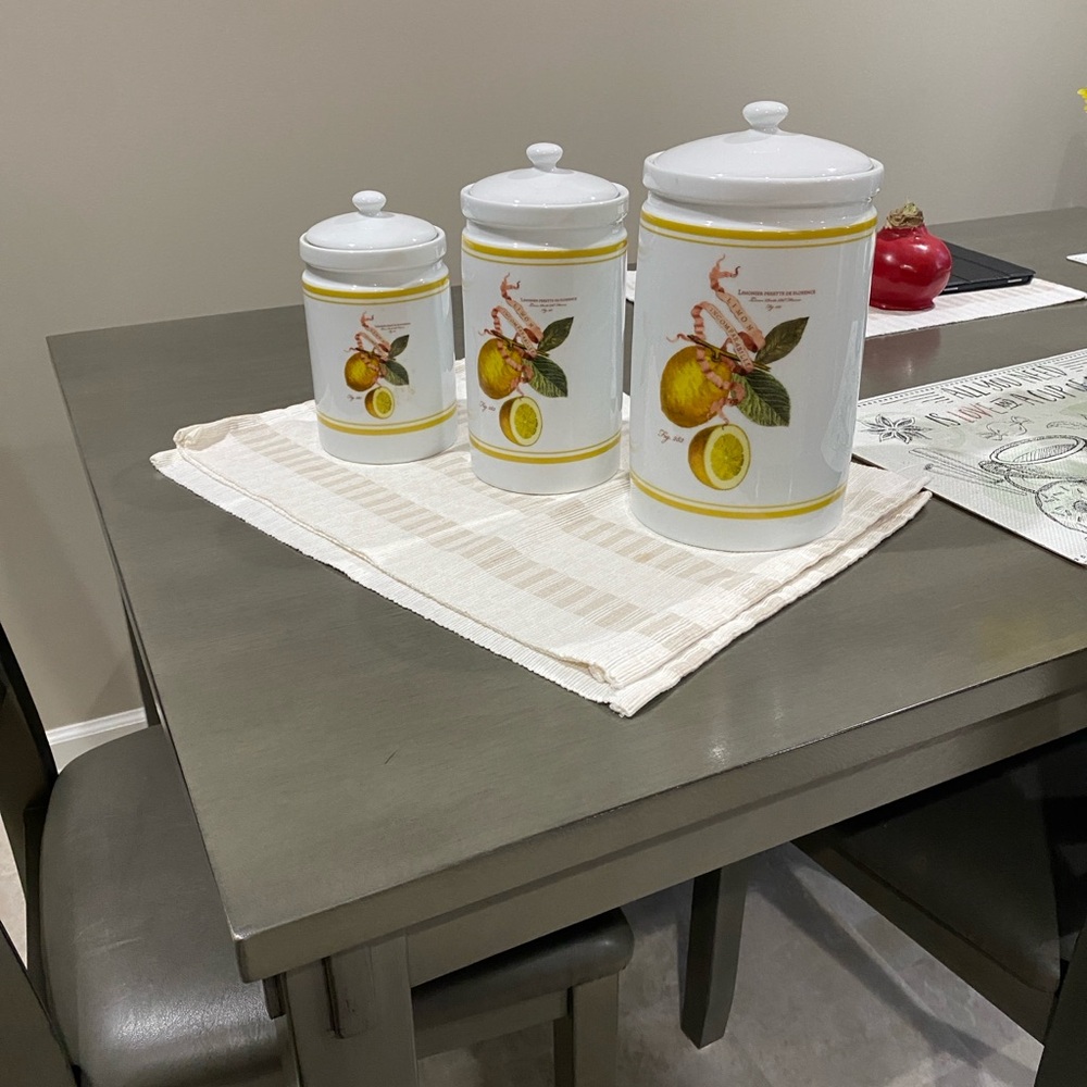 Lemon Print Ceramic Canister Set.  Williams and Sonoma - Picture 3 of 4